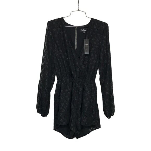 Lulus Womens XS Marci Black Romper Embroidered Long Sleeve Shimmer NWT - Picture 2 of 11